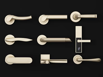Various Modern Door Handles With Stylish Metallic Designs And Shapes For Home 3d model