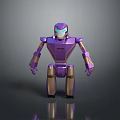 Purple Gold Robot Game Character With Glowing Blue Eyes Metallic Texture Design