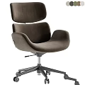 Modern Minimalist Beige Office Desk and Chair Set with Armrests Swivel Base and Wheels