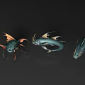 3D Rendered Fantasy Aquatic Animals With Colorful Fins Horns And Unique Traits