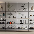 Ornaments Combination Bookshelf Bookcase Teapot 3d model