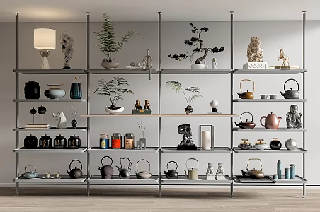 Ornaments Combination Bookshelf Bookcase Teapot 3d model