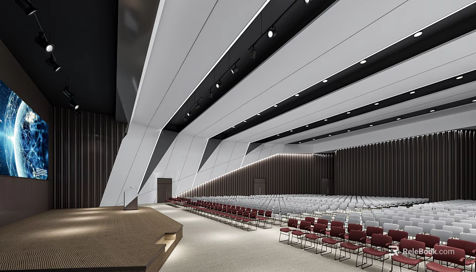 Modern Auditorium Interior With Tiered Seats And Stage 3d model 