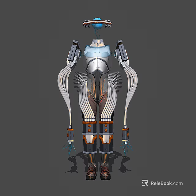 Smart Machine With Mechanical Arms Streamlined Metallic Body And Illuminated Central Panel 3d model