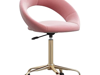 Pink Velvet Single Chair With Curved Backrest Golden Metal Base Wheels And Adjustable Lever 3d model