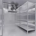 Stainless Steel Commercial Storage Space With Metal Shelves And Fans