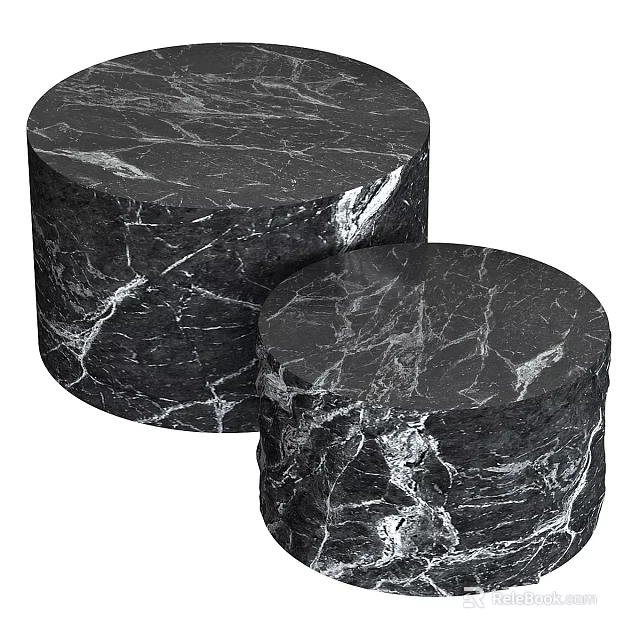 Two Black Marble Cylindrical Pedestals For Modern Home Decor Accents 3d model 