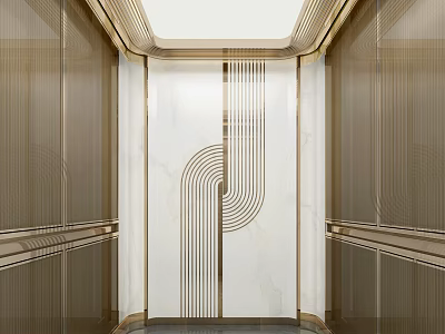 Modern Elevator Interior Design With Golden Accents And Marble Wall Patterns 3d model