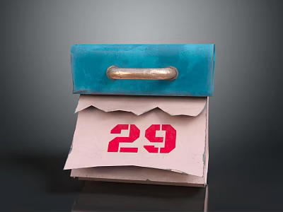 Daily Use Calendar With Blue Top Metal Handle And Red Number 29 On Paper Sheet 3d model