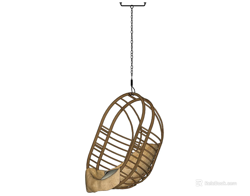 Rattan Hanging Chair With Metal Chain Suspension And Comfortable Seating Design 3d model 