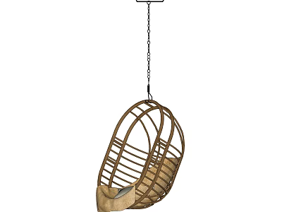 Rattan Hanging Chair With Metal Chain Suspension And Comfortable Seating Design 3d model