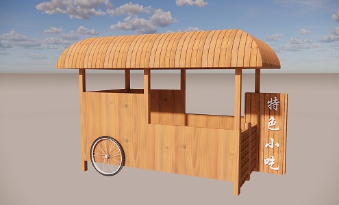 Wooden sales car snack car food stall 3d model