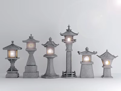 Traditional Japanese Stone Lanterns Outdoor Lights With Classic Design And Warm Glow 3d model