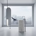 Modern Bathroom With Terrazzo Washbasin Oval Mirror Sleek Faucet And Whale Iceberg View