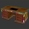 Classic Wooden Office Desk Featuring Brown Finish Black Panel And Ornate Carved Drawers