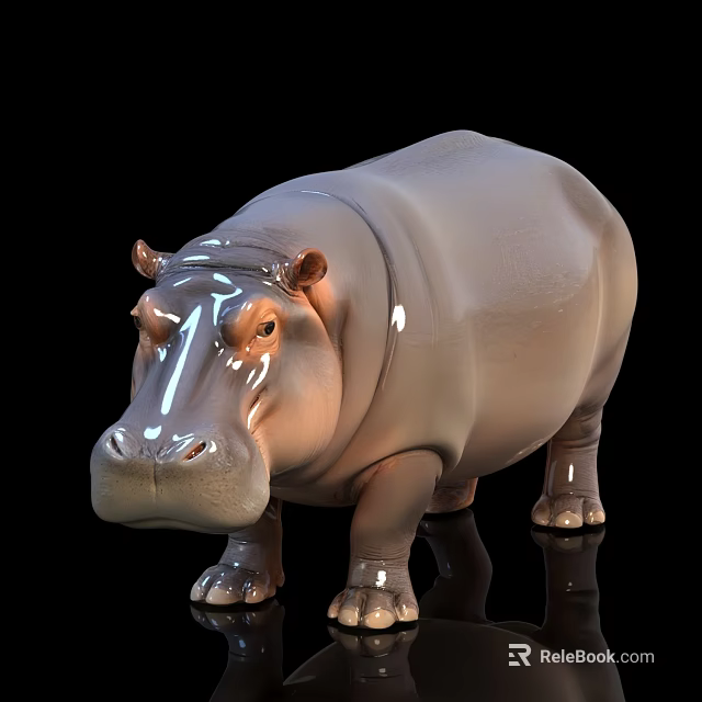 Realistic Hippopotamus 3D Model Standing On Black Background With Shiny Skin 3d model 