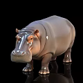Realistic Hippopotamus 3D Model Standing On Black Background With Shiny Skin
