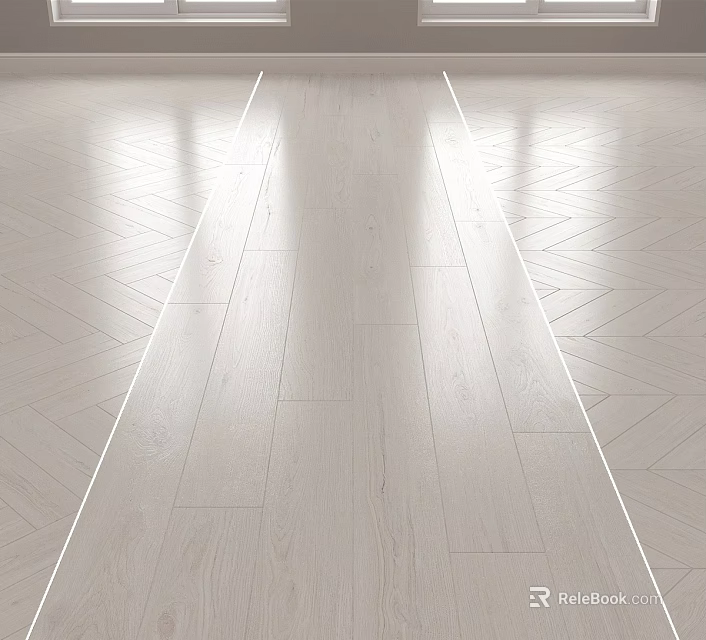 Light Colored Oak Wooden Floor Featuring Herringbone And Straight Lay Patterns 3d model 