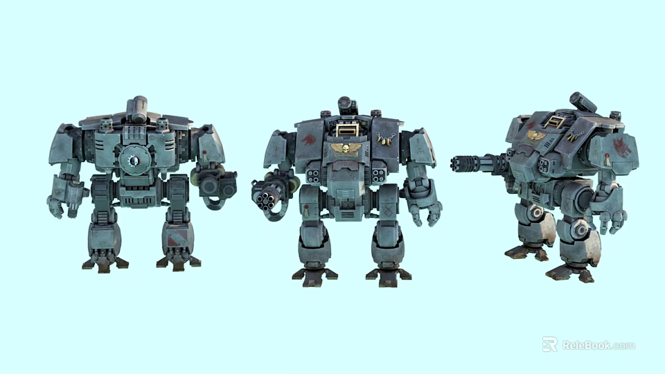 Three Detailed Sci Fi Mechanical Characters With Armored Bodies And Weapons 3d model 
