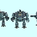 Three Detailed Sci Fi Mechanical Characters With Armored Bodies And Weapons