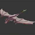 Fantasy Red Dragon Model with White Wings Detailed Scales and Flying Pose