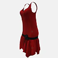 Fashionable Red Dress with Black Belt and Black Flower Decoration Asymmetric Hem