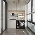 Modern Bathroom Cabinetry With Marble Countertop Sink Built-in Washing Machine And Niche Storage
