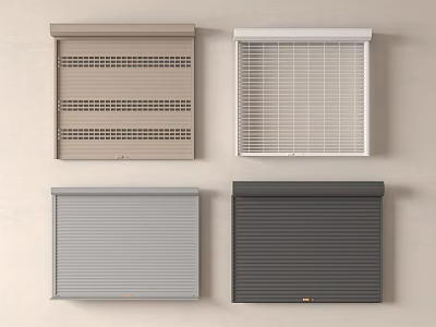 Variety Of Window Shutters In Beige White Gray Dark Gray With Grid Slatted Designs 3d model