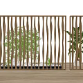 Wooden Room Divider With Wavy Slats And Indoor Plants In Modern Interior