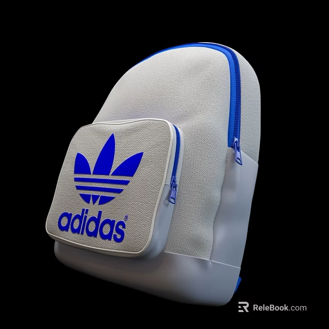 Adidas White Canvas Backpack Featuring Blue Logo And Zipper Details 3d model 