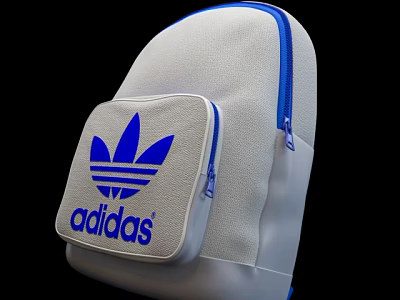 Adidas White Canvas Backpack Featuring Blue Logo And Zipper Details 3d model