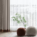 Modern Gray Curtains With Sheer White Panels Green Plant And Brown Gray Decorative Balls