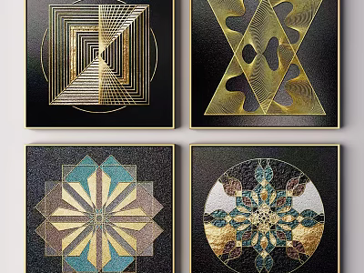 Geometric Wall Art With Gold Patterns And Black Background For Modern Decor 3d model