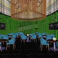 Green Themed Cinema Interior With Bamboo Elements Circular Bar And Colorful Seats
