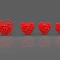 Red Heart Shaped Spheres Arranged in Different Sizes with Reflections 3d model