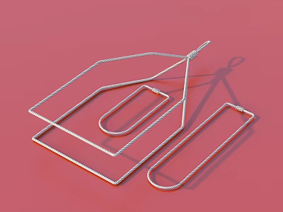 Metal Paper Clips As Daily Supplies Featuring House And Rectangle Shapes On Red Background 3d model