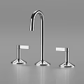 Modern Polished Golden Bathroom Faucet Design With Dual Handles And Spout