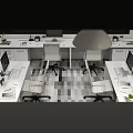 Modern Public Office Space With Workstations Computers Desk Lamps Green Plants And Office Supplies