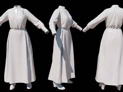 Woman Wearing White Dress Displayed in Three Angles on Black Background 3d model