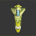 Futuristic Yellow Green Cosmic Spaceship Model With Streamlined Shape And Cockpit Windows