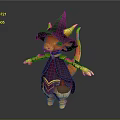 Cute Fantasy Orange Creature Wearing Purple Wizard Hat Robe And Yellow Horns Tail
