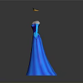 Elegant Blue Long Dress With White Collar And Orange Decorative Hat