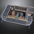 Industrial Equipment Platform with Metal Railings Crates and Lighting Fixtures
