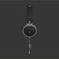 Wired Computer Gaming Headphones With Black Silver Design And Green Headband Accents