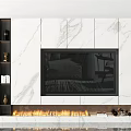Modern Luxury TV Wall Design With Marble Texture Built-in TV Fireplace And Side Open Bookshelves