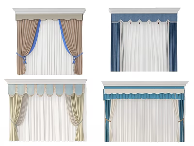 Elegant Decorative Curtains Featuring Valance and Tiebacks in Multiple Color Styles 3d model