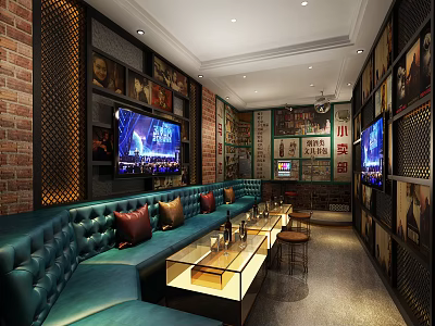 Modern KTV Interior Design With Comfortable Leather Sofa Large TV Screens And Stylish Decor 3d model