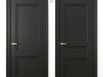 Stylish Black Interior Hinged Doors With Classic Panel Design And Gold Handles 3d model