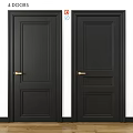 Stylish Black Interior Hinged Doors With Classic Panel Design And Gold Handles 3d model