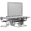 Modern Office Desk With Wooden Top And Six Metal Frame Chairs